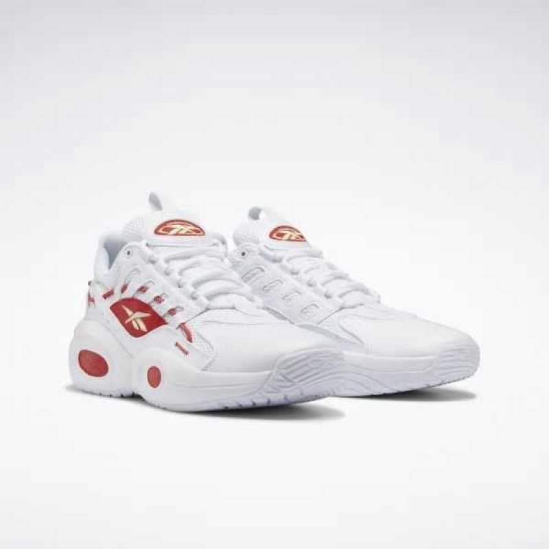 White / Red / Gold Reebok Solution Mid Basketball Shoes | SWP-973168