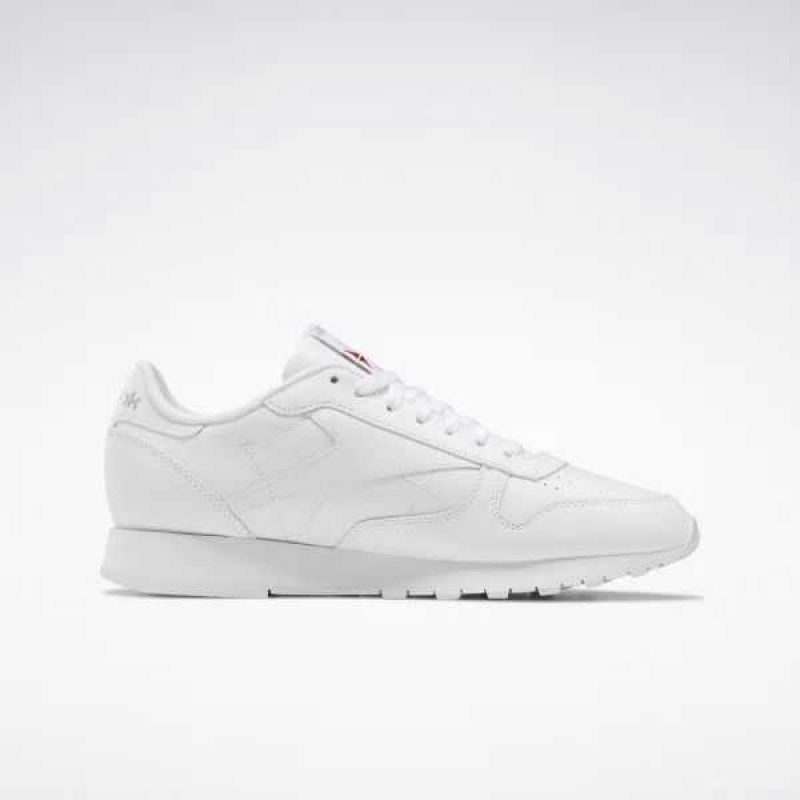 White / White / Grey Reebok Classic Leather Shoes | UQF-623810