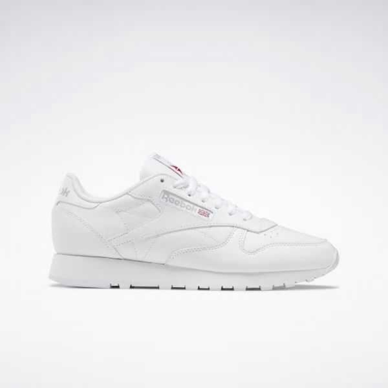 White / White / Grey Reebok Classic Leather Shoes | UQF-623810