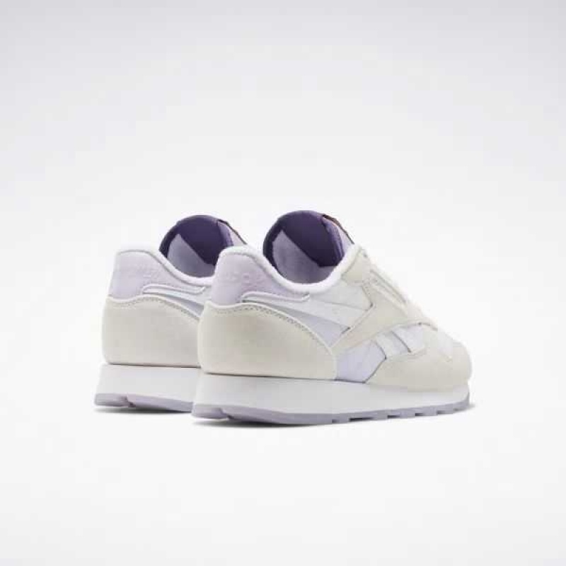 White / White / Purple Reebok Classic Leather Shoes | WLX-306487