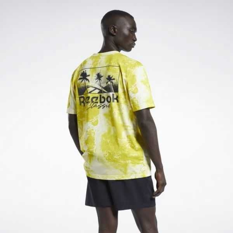 Yellow Reebok Classics Allover Print Graphic T-Shirt | EIM-863049