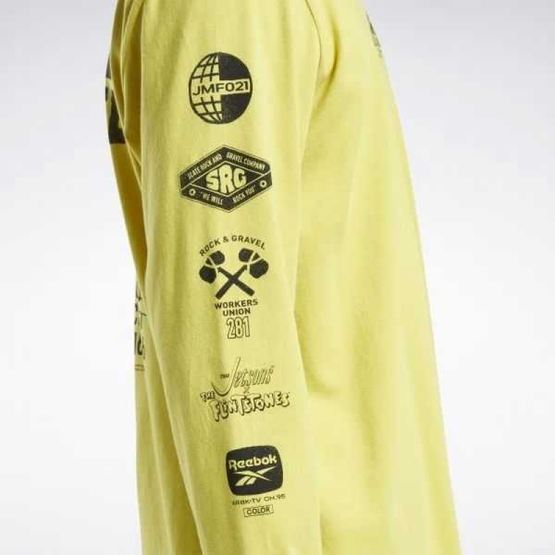 Yellow Reebok THE FLINTSTONES Construction Graphic Long Sleeve T-Shirt | OYV-356028